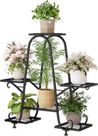 Plant Stand Indoor Outdoor Shelf Metal Holder Pot Rack Multiple Plants Stand Tall 6 Pot Flower Shelf Corner Living Room Garden,Black (Black, 6 Pots)