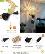 Boho Plug in Pendant Light Hanging Light with Plug in Cord,Dimmable Switch Hanging Lamp Macrame Lamp Shade and Plant Holder Shelf Indoor for Bohemian Decor Bedroom Corner Living Room