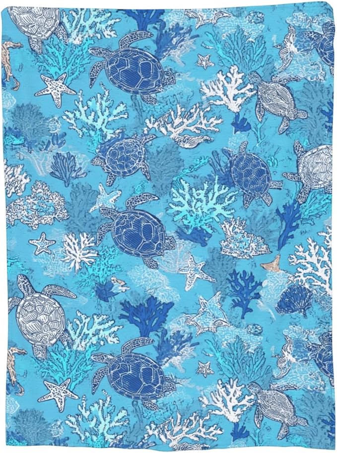 Turtle Throw Blanket Soft Flannel Blanket 60"x50" in Bed Blanket Home Decor for Room Sofa Couch All Season