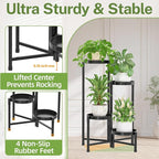 iDavosic.ly Plant Stand Indoor Outdoor, 4 Tier Corner Metal Flower Display Holder Shelf, Folding Tall Orchid Rack for Patio Balcony Porch Garden Living Room House, Black