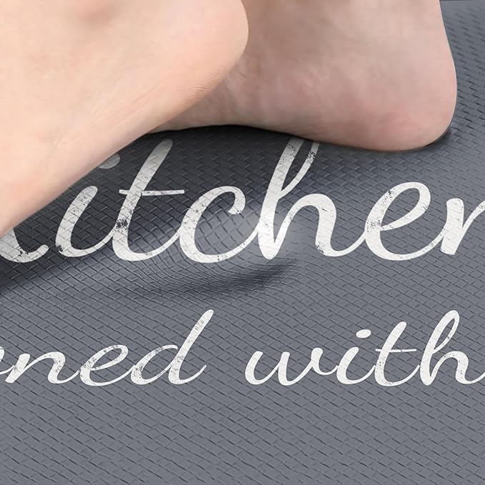 Arttown Grey Farmhouse Anti-Fatigue Kitchen Rug Set of 2 Knife Fork Rustic Vintage Cushioned Floor Standing Mat Waterproof Non-Slip Kitchen Mat and PVC Ergonomic Comfort Foam Rug