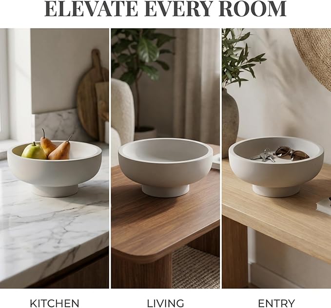 OAKOA Concrete Fruit Bowl for Kitchen Counter - Large Decorative Bowls for Home Decor - Modern Key Bowl for Entryway Table - Pedestal Bowl for Keys