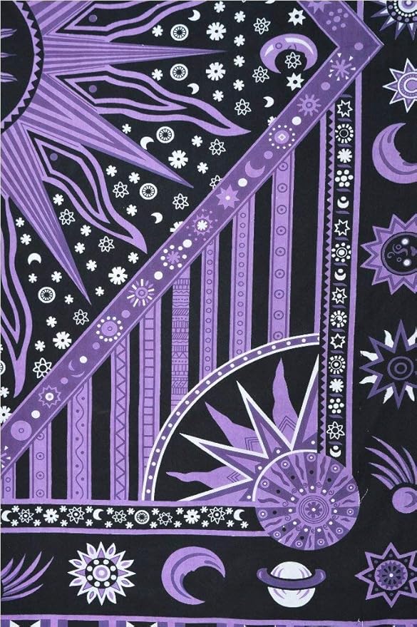 Popular Handicrafts Wall Hanging Tapestry For Bedroom Hippie Burning Sun and Moon Meditation Bohemian Hippy Psychedelic Design Indian Tapestries Bedspread 90 x 108 inches (230cm x 270cm) Green