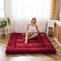 MAXYOYO Japanese Floor Mattress Futon Mattress, Thicken Sleeping Pad Foldable Roll Up Floor Futon for Adults Tatami Mat Dormitory Bed Lounger, Burgundy, Twin