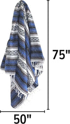 Del Mex Classic Mexican Blanket, Large Authentic Woven Falsa Throw (70"x50"), Artisan Southwest Décor for Beach, Yoga, Outdoors (Navy Blue)