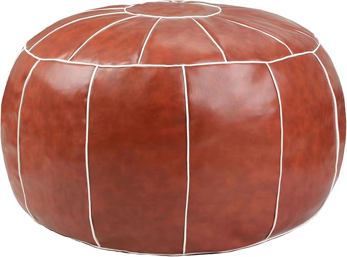 Decorative Pouf Foot Stool Round Unstuffed Leather Ottoman Cushion Storage seat or for Resting Your Feet on, Floor Chair Foot Living Room Bedroom Kids Room and Wedding (Rust)