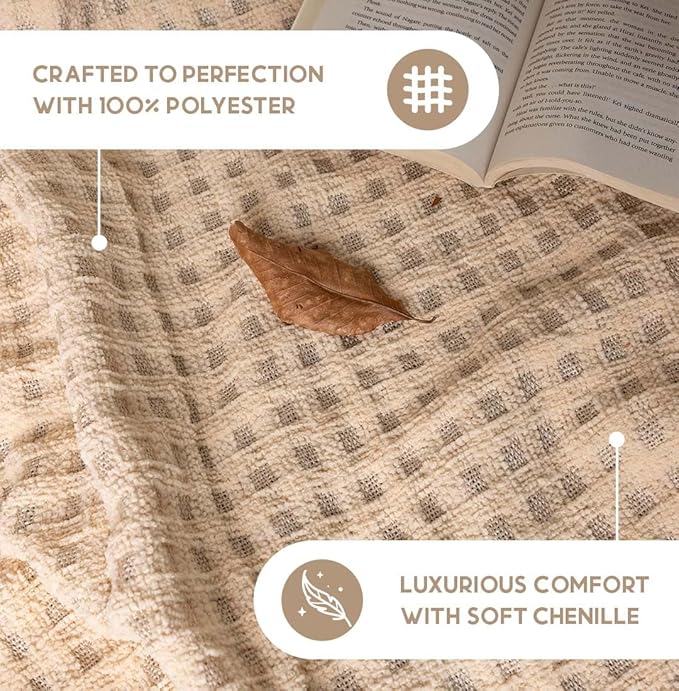 Folkulture Christmas Throw Blanket | (60 x 50) Boho Chunky Knit Blanket for Bed, Couch |Chenille White Thick, Ultra Soft, Plush, Lightweight, Throw Blanket for Sofa with Machine Wash | Ivory Wrap