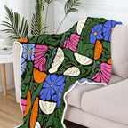 Boho Abstract Colorful Floral Throw Blanket, Vintage Retro Patchwork Pink Blue Green Flower Botanical Geometric Aesthetic Groovy Flannel Throw Blanket for Chair Bed Sofa Couch, 60X70IN