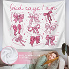 LIANGW Pink Coquette Bow Christian Tapestry, Indoor Outdoor Wall Art Tapestry for Bedroom, Inspirational Christian Tapestries for Women, Girl Room Decoration Living Room Bedroom 50x60 inches