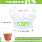 Miuwauer 20 Pack of 6-inch Hanging Basket Water Catcher Plastic Hanging Plant Drip Pan Tray Plastic Saucers Liners for Indoor Outdoor Hanging Plants Baskets Flower Pots - Clear, Round