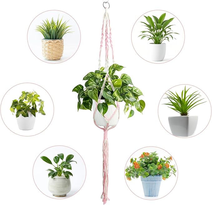 XXXFLOWER Macrame Plant Hanger with Hooks Handmade Woven Cotton Rope,Hanging Planter Basket String for Indoor Outdoor Boho Decor,Set of 1(Pots and Plants NOT Included)