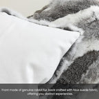 MOOX Rabbit Fur Throw Pillow Covers Decorative Fluffy Soft Fuzzy Plush Luxury Genuine Animal Skin Lumbar Pillow 18"x18" Cushion Cover, Couch-Grey White