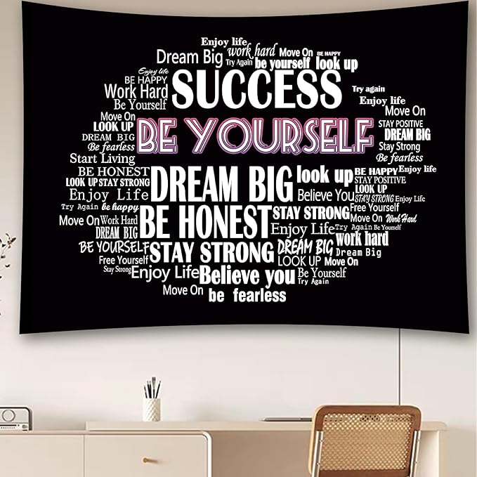 Boqin Quote Tapestry- Be Yourself Tapestries, Inspirational Wall Art, Inspirational Classroom Quotations Wall Hanging Positive Saying for Living Room, Bedroom Decoration, Outdoor - 50 x60 Inches