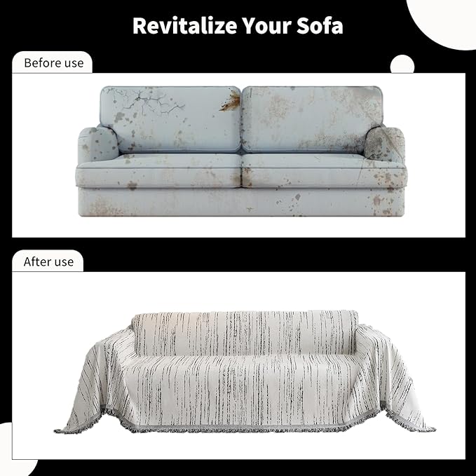 Chenille Couch Cover Pet Friendly, Sofa Cover Washable, Reversible Sofa Slipcover for Sectional Sofa, Loveseat, 2 or 3 Cushion Couch, Corner Sofa, Futon Cover (71" X 102", White)