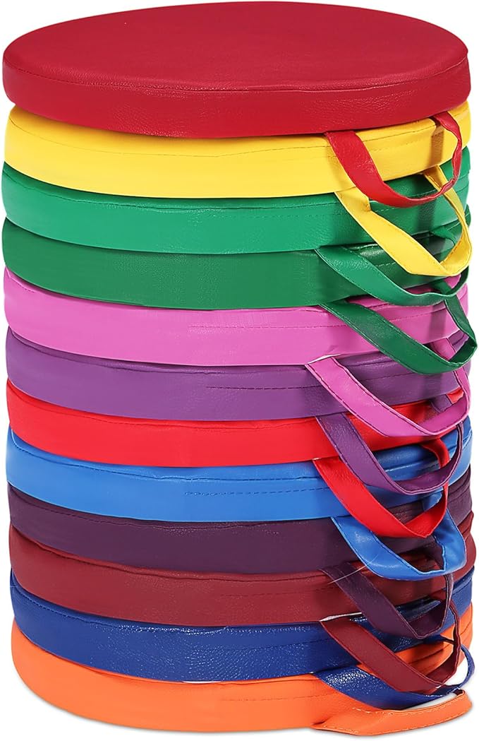 Sawysine 12 Pcs Floor Cushions Classroom Flexible Floor Seating with Handle for Kids in Home School Classroom Kindergarten Daycare Nursery(Novel Color,Round)
