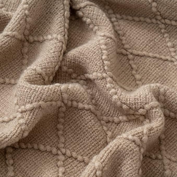 BATTILO HOME Khaki Throw Blanket, Beige Throw Blanket for Couch, End of Bed Throws Spring Decorative Large Throw Tan (Beige, 52"x80")
