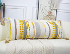 Chenille and Cotton Long Pillow for Bed, Striped Textured Boho Lumbar Throw Pillow Cover 14x36, Neutral Accent Decorative Extra Long Body Pillow Case for Couch, Sofa, Bedroom, Yellow