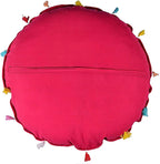 Indian Handmade Patchwork Codework Pink Round Pouf Cover Ottoman Floor Pillow Cushion Seating Throw Decorative Pom Pom Pillow Cases Boho 32 Inches, BFPC0106
