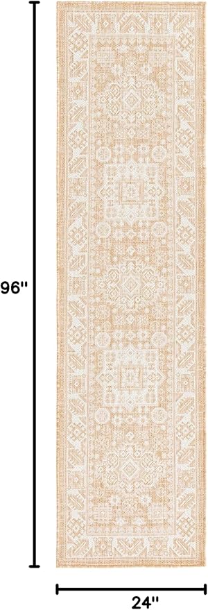 Rugs.com Outdoor Aztec Collection Rug – 8 Ft Runner Natural Flatweave Rug Perfect for Hallways, Entryways