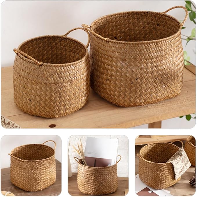 Box Rustic Touch Basket for Storage Desktop Flower Arrangement Basket Storage Grocery Woven Seagrass Organizer s for Shelves Woven s for Storage