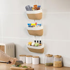 DULLEMELO Hanging Storage Basket for Organizing, 3-Tier Over The Door Organizer, Woven Wall Basket Decor Hanging Baskets for Storage, Versatile Storage for Every Room‌, White&Jute