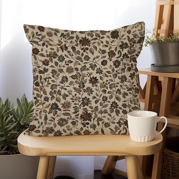 YOU FOUND ME William Morris Abstract Vintage Floral Velvet Design Throw Pillow Covers Home Decor, Retro Art Decor Pillowcase Cushion Cover for Bed Sofa Living Room, Square 18x18inch (Beige-Floral)
