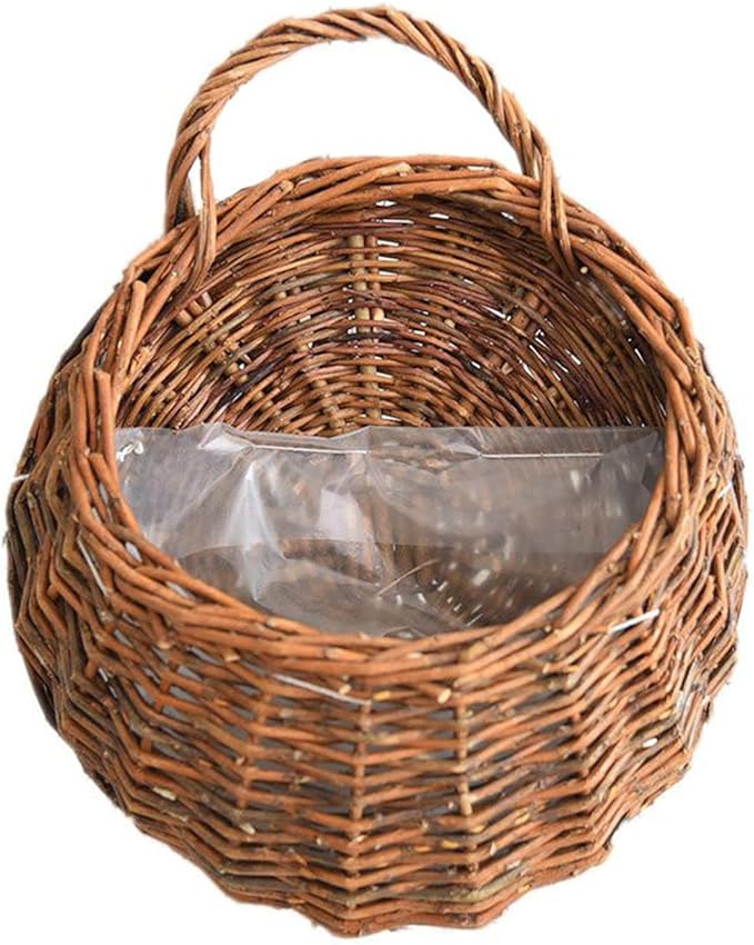 Wall Hanging Flower Basket, Handmade Wicker Hanging Basket for Plant Wall Mount Rattan Chlorophytum Comosum Hanging Basket for Front Door, Home, Garden. (M)