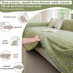 ROOMLIFE Green Sofa Cover, Extra Large Boho Couch Cover Sofa Covers for 3 Cushion Couch, Soft Chenille Sofa Cover for Dog, Washable Furniture Sofa Protector Cover Blanket with Tassel 71 '' X 150''