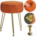 IBUYKE Velvet Round Footrest Stool Ottoman, Makeup Vanity Stool Side Table, Velvet Dressing Table Seat, Pouf Couch Stool, Golden Steel Legs, Orange LG-30J