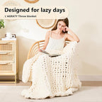 L'AGRATY Chunky Knit Blanket Throw - Soft Chenille Yarn Throw Blanket 40x50: Handmade Thick Cable Crochet Blankets - Large Blankets Chunky Yarn - Rope Knot Throw for Couch Sofa Bed Home Decor