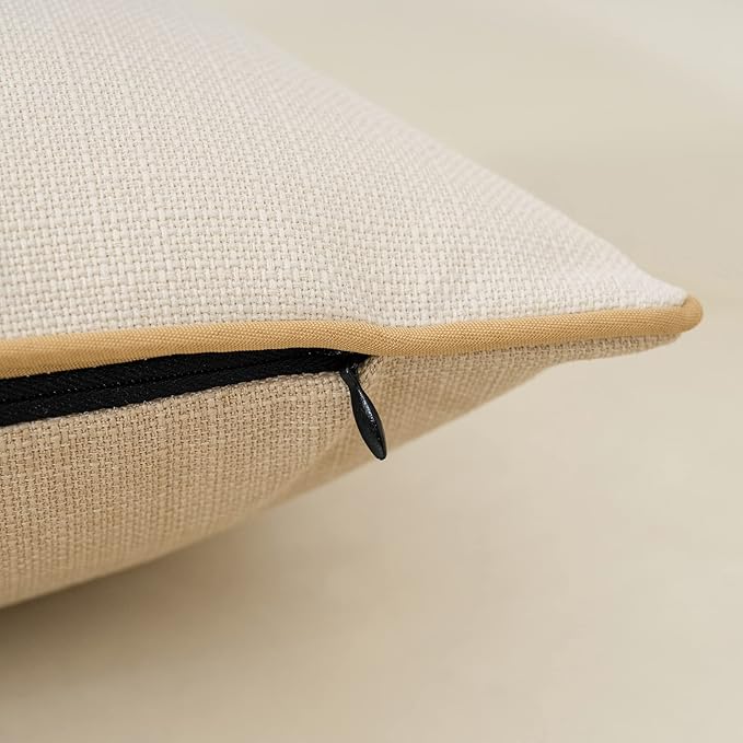 Yangest Patchwork Pillow Cover 20x20 Inch Luxury Cotton and Linen Cushion Cover Square Pillowcover for Couch Bedroom Living Room, Khaki