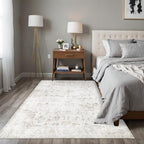 Washable 3×5 Area Rug for Living Room, Vintage Floral Rug Soft Non Slip Stain Resistant Boho Carpet for Bedroom Dinning Room Home Office Beige New