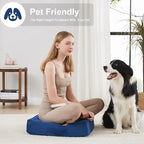 22 inches Floor Pillow for Adults - Large Meditation Cushion with Thick Foam & Soft Tufted Cover - Premium Outdoor Square Floor Cushion Seat - Yoga Pillows for Sitting On Floor - Navy Blue