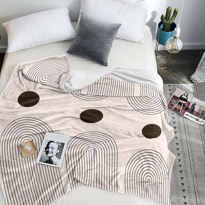 Modern Abstract Blankets Black Beige Boho Throw Blanket Boho Blanket Double Sided Flannel Throw Blanket,Suitable for Adults Children on The Sofa,Car,Bed Nap Warm Comfortable Blanket 40"X50"
