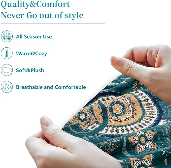 Boho Throw Blanket for Bed 100% Cotton Ultra Soft Rustic Quilt Farmhouse Decor Spring Bed Fall Blanket Large,All Season Rustic Throw for Sofa Couch Chair (Boho-Floral-O, 60"×80")