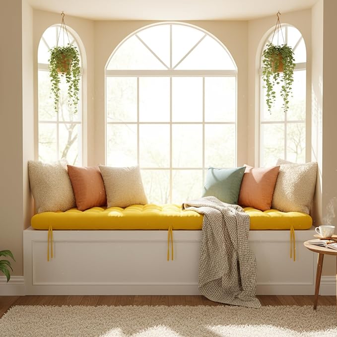 Long Floor Cushion Large Floor Cushion with Brushed Cotton 74.8 x 27.5 x 3.15 in Jumbo Lounger Pillow for Outdoor Indoor Bay Window Meditation Yoga Reading Sleeping(1 Pc,Yellow)