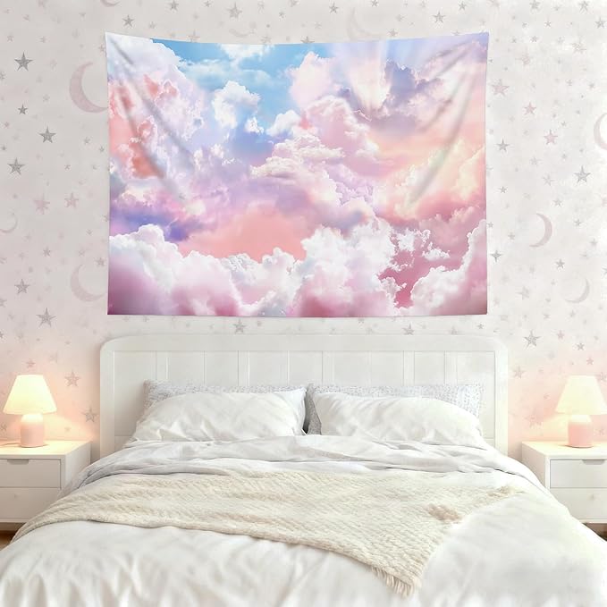 HVEST Pink Cloud Tapestry Colorful Abstract Clouds Natural Landscape Tapestries Wall Hanging for Bedroom Living Room Teen Dorm Indie Decor Poster Blanket,60x40 Inches