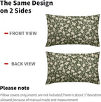 Olive Green Pillow Covers 12x20 Set of 2 Vintage Floral Rustic Old Style Cute Flower Print Rectangle Decorative Outdoor Pillowcases Seasonal Farmhouse Throw Cushion Case Couch Sofa Bed Decor