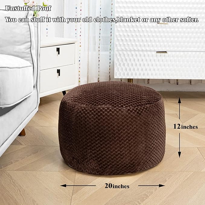 Asuprui Pouf Ottoman Unstuffed Round Poof Seat Foot Stool Ottoman Foot Rest No Filler 20x20x12 Inches Fuzzy Chair Floor Pouf Storage for Living Room Bedroom Coffee
