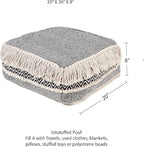 REDEARTH · UNSTUFFED Pouf Ottoman Cover Textured Storage Cube Boho Bean Bag Footrest Stool for Living Room, Bedroom,Nursery, Farmhouse, Kidsroom, Patio, Gym; 100% Cotton (20"X20"X8"; Black)