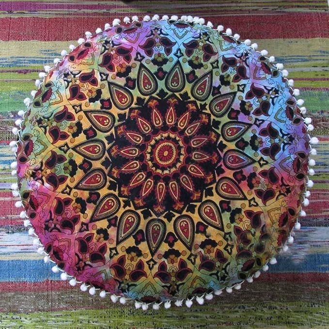 Decorative Mandala Floor Pillow Indian Floor Pouf Ottoman Cover Indian Patchwork Pouffe Foot Stool Mandala Round Pouf Cover Kids Bean Bag Case