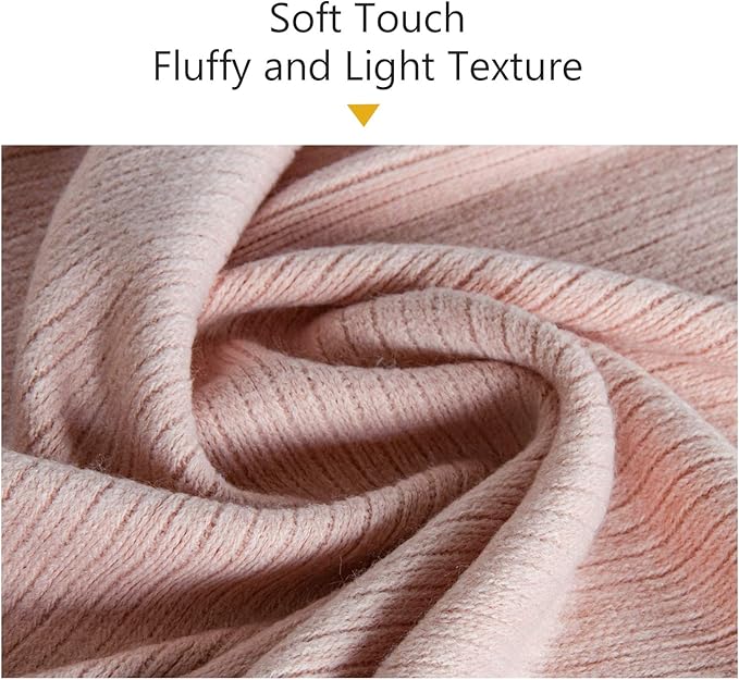 NTBAY Acrylic Knitted Throw Blanket, Lightweight and Soft Cozy Decorative Woven Blanket with Tassels for Travel, Couch, Bed, Sofa, 51x67 Inches, Light Pink Striped