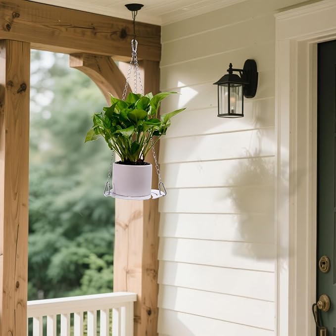 Hanging Planter for Indoor Plants, Monstera Handing Plant Pot Holder, White Metal Plant Hanger Shelf with Silver-Chains Plants Window Home Decor (Not Included Plants/Pots)