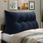 WOWMAX 80% Cotton & 20% Linen Blend Headboard Pillow – Full Size Reading Wedge Backrest for Bed, Handmade Firm Support Bolster Cushion with Removable Cover, Premium Bed Rest Pillow, Blue