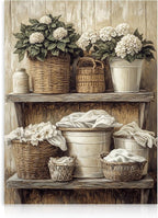 Dazzlewall Laundry Room Wall Art Decor Unframed, Rustic Vintage Floral Woven Basket Artwork Print for Laundry Bathroom Retro Farmhouse Botanical Bathroom Wall Decor, 12x16 in