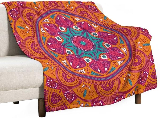 Mandala Throw Blanket Indian Abstract Hippie Bohemian Art Floral Texture Pattern Blanket for Sofa Bed Couch Chair Or Dorm 60"x80"