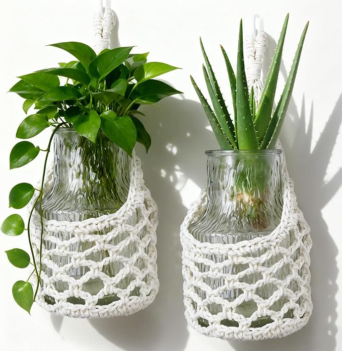 Macrame Wall Plant Hanger, Hanging Planter Basket Holder, Wall Planters for Indoor Plants, for Up to 6 Inch Pot (Ivory, 6-Inch)