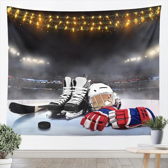 Erosebridal Ice Hockey Tapestry Hockey Player Tapestries for Kids Boys Girls Teens Juvenile Sports Game Wall Hangings Stylish Popular Artwork Winter Sports Bedroom Decorative Large 59x82
