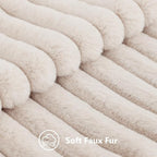 decorUhome Summer Cozy Faux Fur Throw Pillow Covers 18x18 Set of 2 Decorative Soft Plush Striped Modern Farmhouse Boho Couch Pillow Cases with Velvet Back for Sofa Bed Living Room, Beige