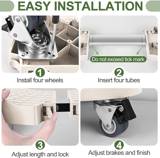 ToLanbbt 4 Pack Plant Caddy Stands with 360° Wheels Adjustable 15-22 in Rolling Stands Heavy Duty Large Plant Carts Dolly with Casters 440lbs Capacity for Large Planter, Garden Pot, Flower Pot, Beige